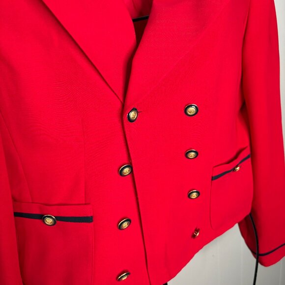 Vintage 70s 80s Albert Nipon Red Cropped Blazer‎ Jacket Gold Buttons Size 10 - Picture 2 of 6